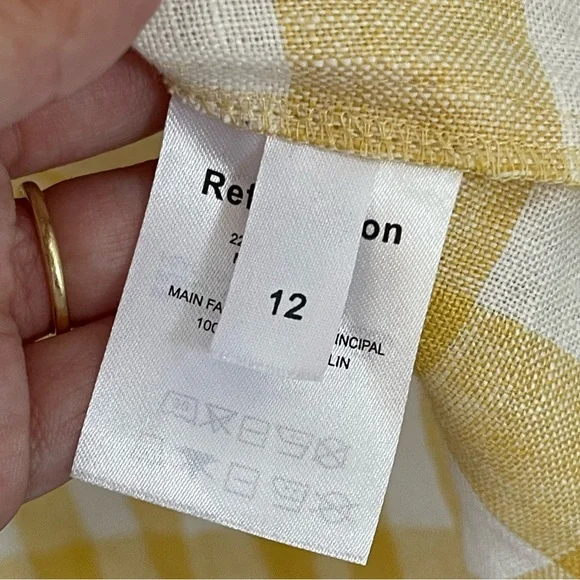 Reformation Nia Linen Gingham Check Midi Dress Yellow White Size 12 -  threedaughtersproperties.com